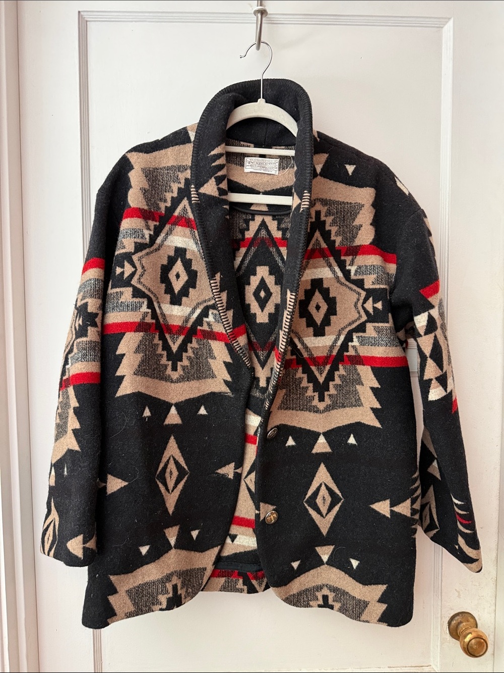 Vintage Pendleton Black Tan and Red Southwestern Wool Jacket Coat